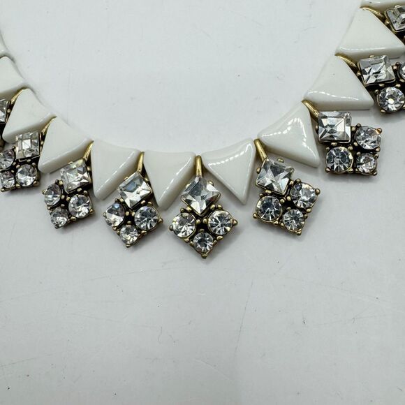 J Crew Gold White Acrylic Triangle Rhinestone Summer Statement Necklace Sparkle - Picture 10 of 11